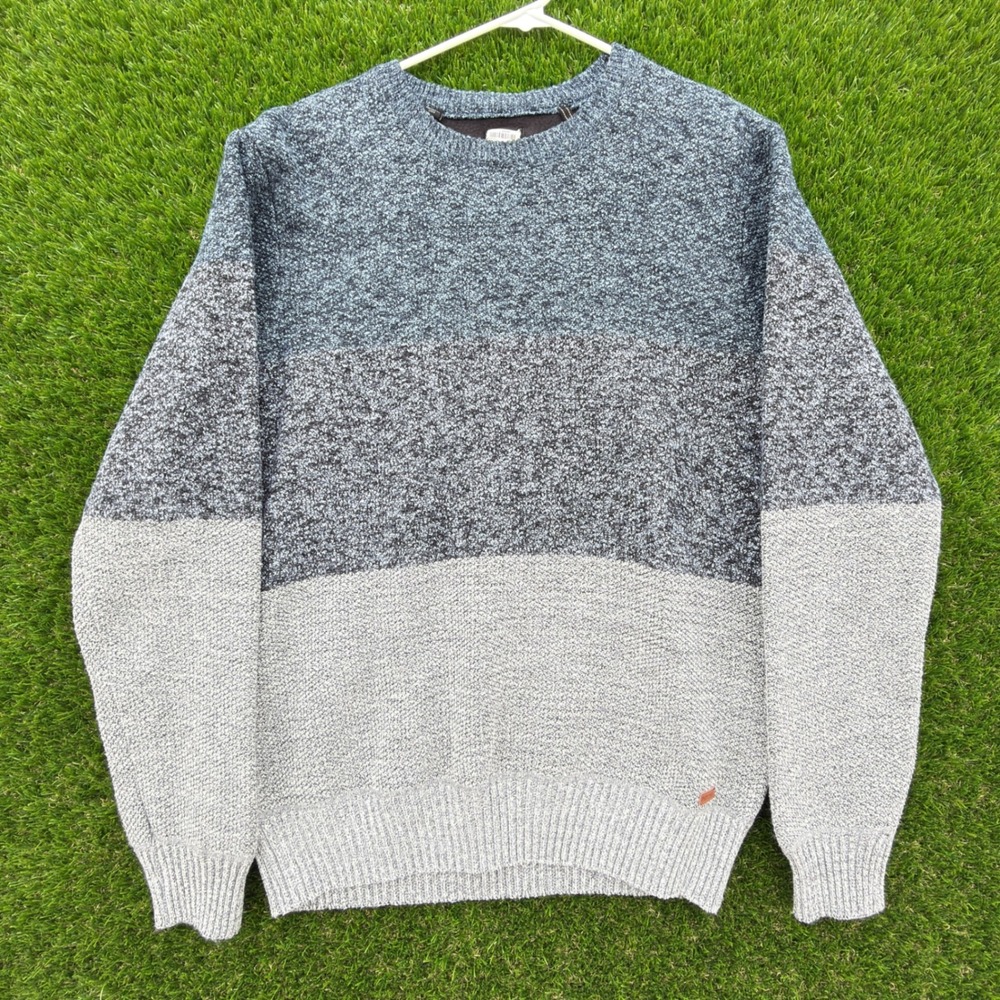Buffalo David Bitton Mens Ombre Blue Grey Knit Crew Neck Sweater Size Large